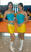 Blue and gold vinyl outfits