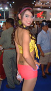 Tiger booth babe with sexy tattoo