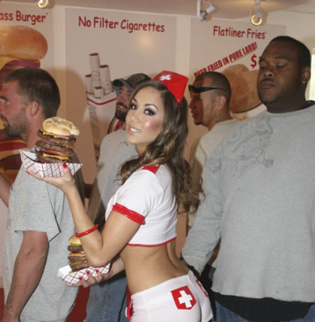 Sexy nurse waitress at Heart Attack Grill